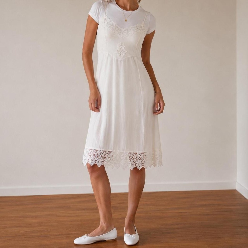 Vintage White Lace Slio Dress Women S Coquette Cottagecore balletcore Bridal 90s